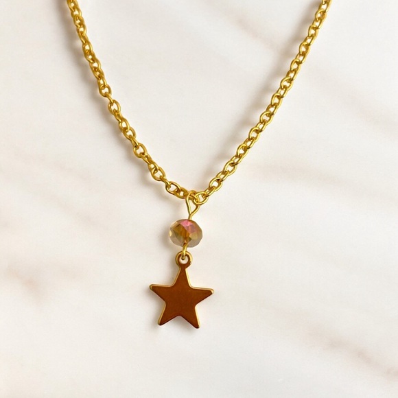 Dreamer Star and champagne bead Gold plated necklace adjustable - Picture 5 of 5